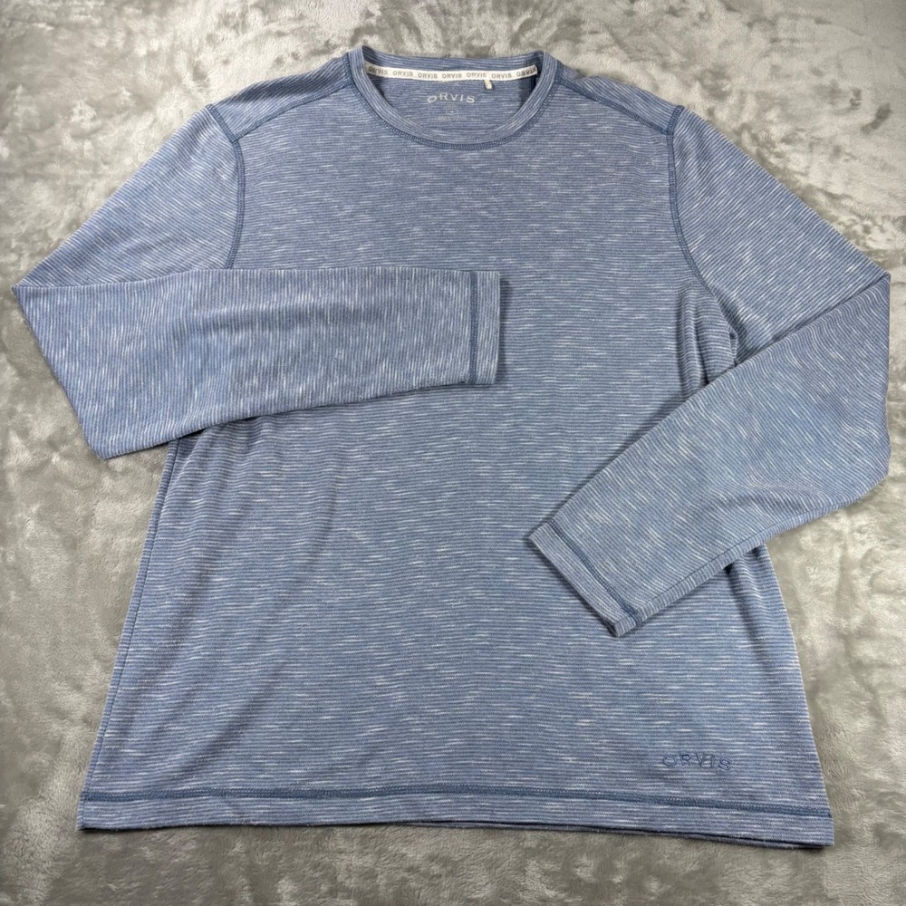 Orvis Mens Space Dye Long Sleeve Crewneck‎ Shirt Blue White Size M 1172082